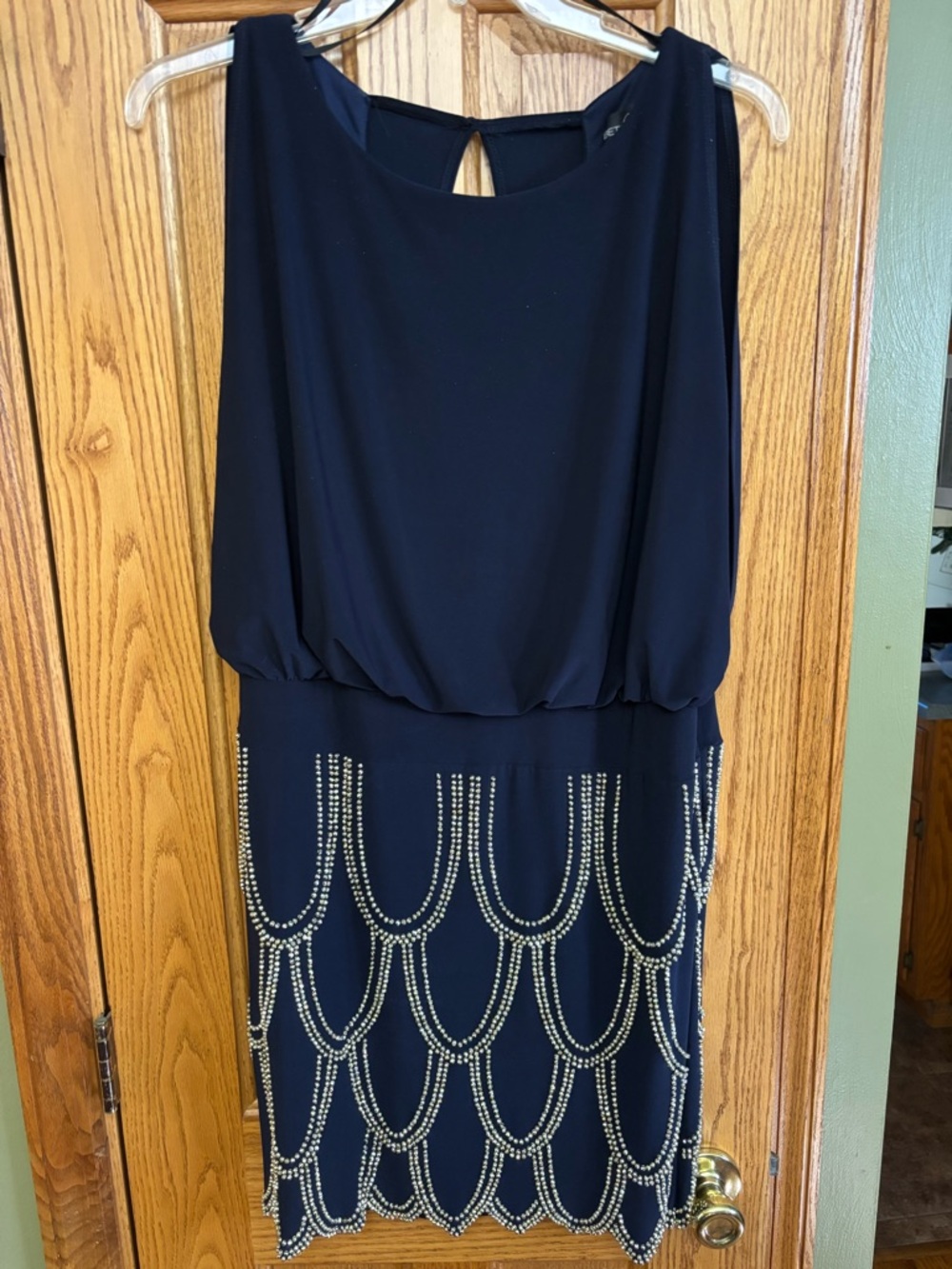 Betsy & Adam Navy Beaded Cocktail Dress